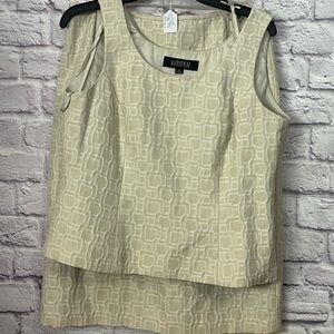 Kasper Beige Geometric Sleeveless Vest and Skirt Set